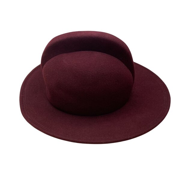 Bill Blass Burgundy Wool Unisex Wide Brim Hat Unique Dome Design Large - Picture 7 of 12
